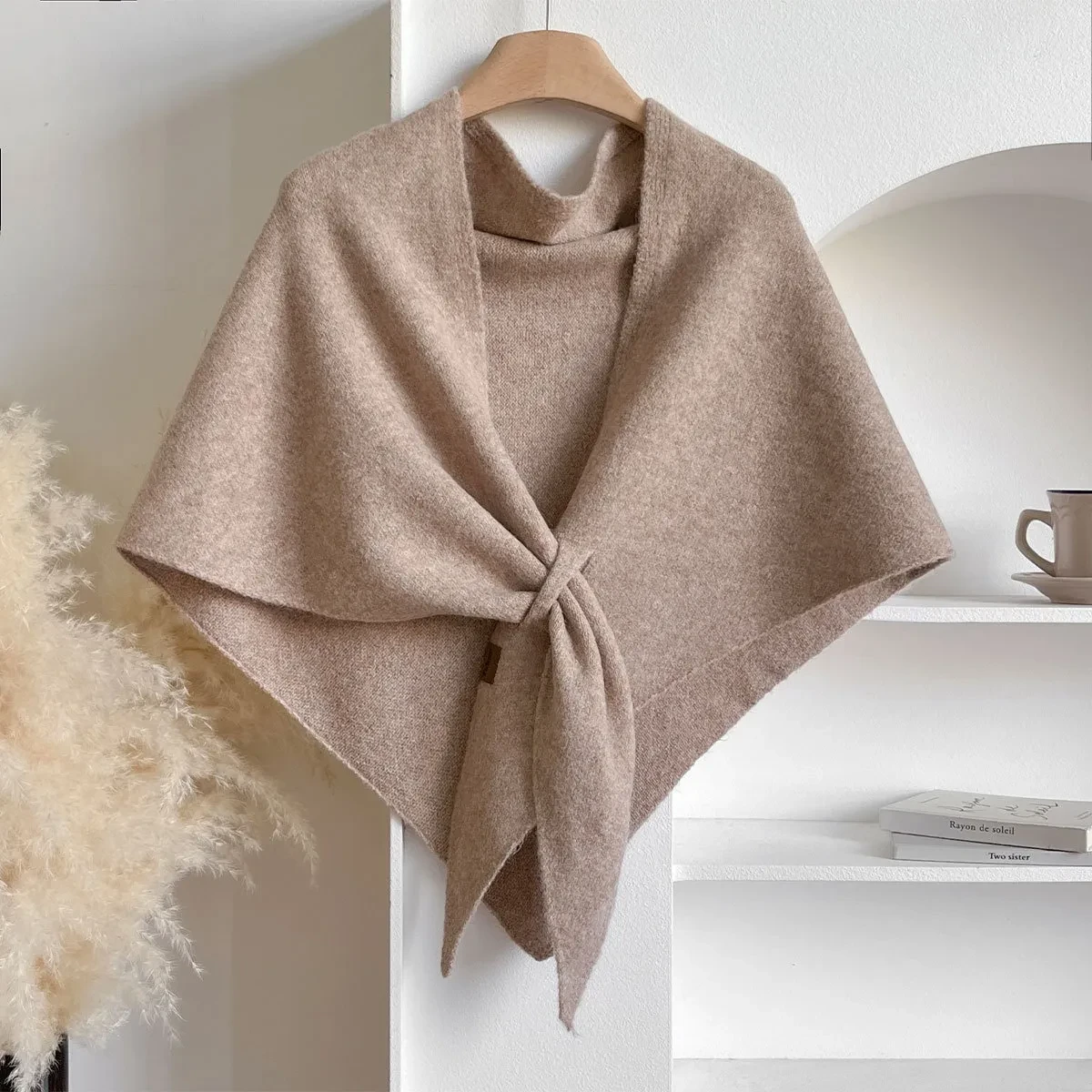 Winter Triangular Shawl INS Solid Color Soft Thickened Knitted Neck Wrap Korean Version Warm Shawl For Women