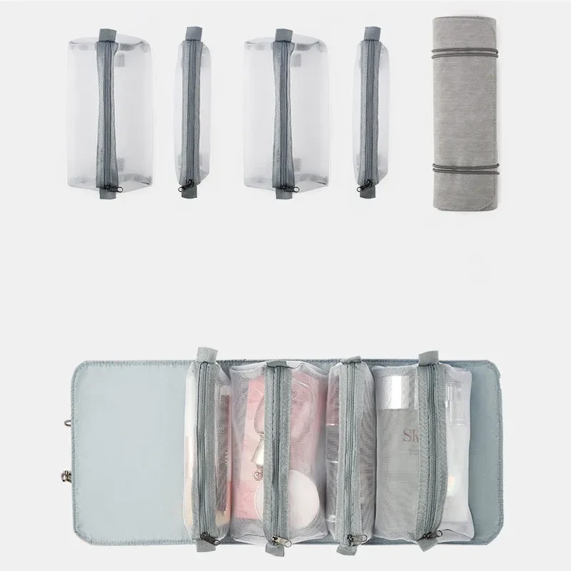 Detachable Make-Up Bag Foldable Box Large Capacity 4-Room Travel Portable Inner Zipper Cosmetic Pack with Handle