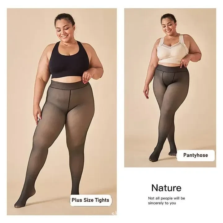 One-line True See-through Leggings Fleece-lined Warm Women's Outer Wear Pantyhose