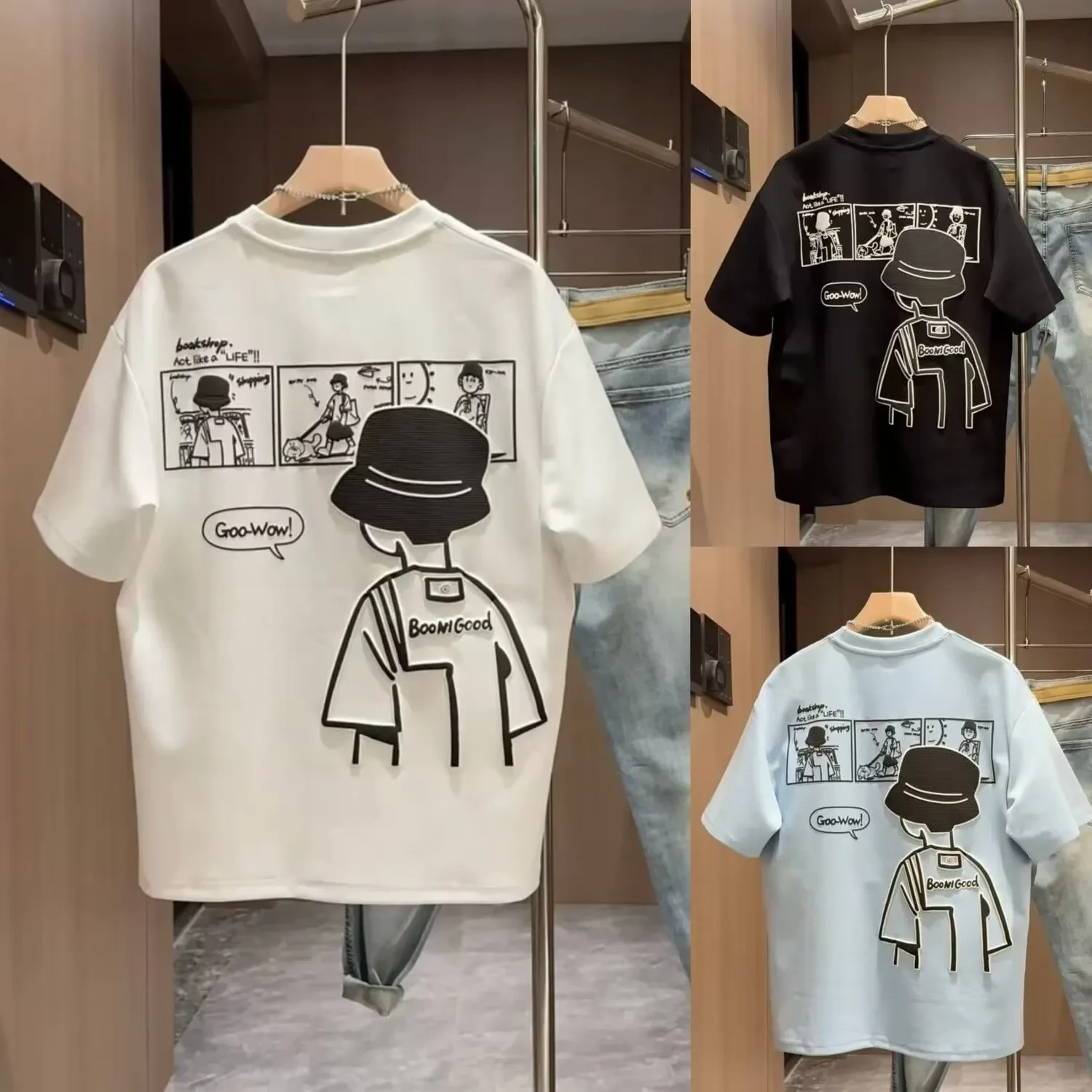 Brand Short Sleeve Ins 100 Cotton Coat Summer Men's Printed T-shirt Trendy Men And Women All-matching Crew Neck T-shirt Men