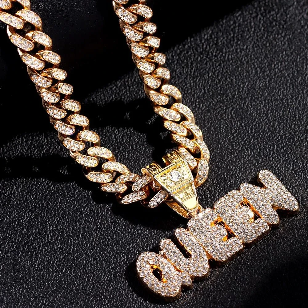 European And American Queen Alphabet Pendant Cuban Necklace