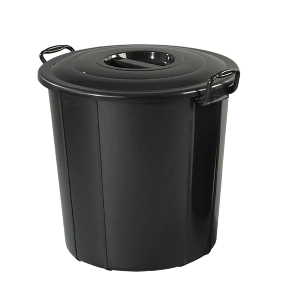 Rubbish Bin Black with Cover 12gal
