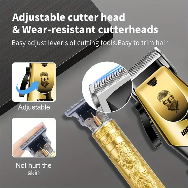 WEEME 4pcs Mens Golden Electric Hairdresser Set  Ultimate Household Grooming Kit for Beards, Hair, and More