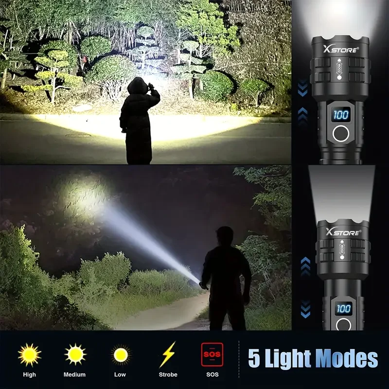 X.STORE Ultra Bright XHP70 LED Flashlight Powerful, Rechargeable, and Versatile for All Your Lighting Needs