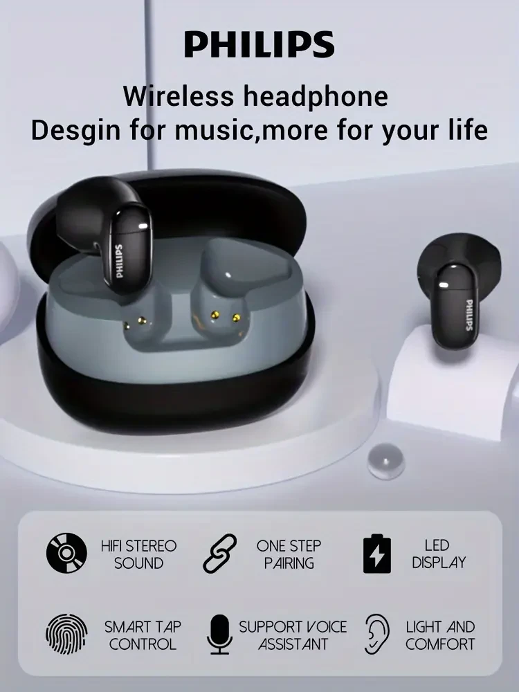 Philips Wireless Earbuds with Microphone Premium Stereo In-Ear Headphones for Sports, Gaming, and Phone Use