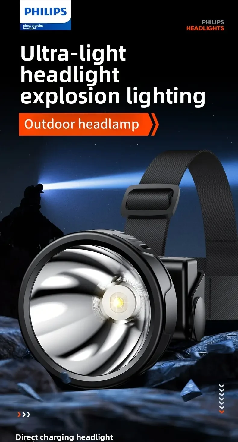PHILIPS High-Lumen Ultra-Light Rechargeable Headlamp 5 Lighting Modes, Adjustable Design