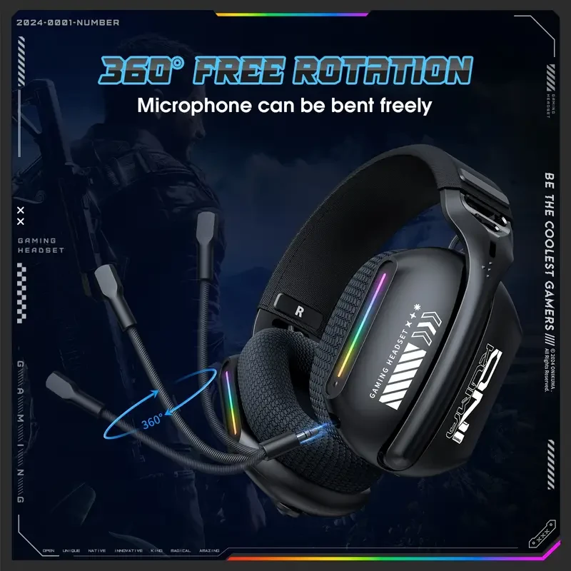 ONIKUMA 2.4G Tri-Mode Wireless Gaming Headset Stereo Audio with Microphone for PS5, PS4, and PC
