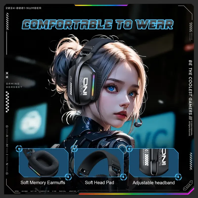 ONIKUMA 2.4G Tri-Mode Wireless Gaming Headset  Stereo Audio with Microphone for PS5, PS4, and PC