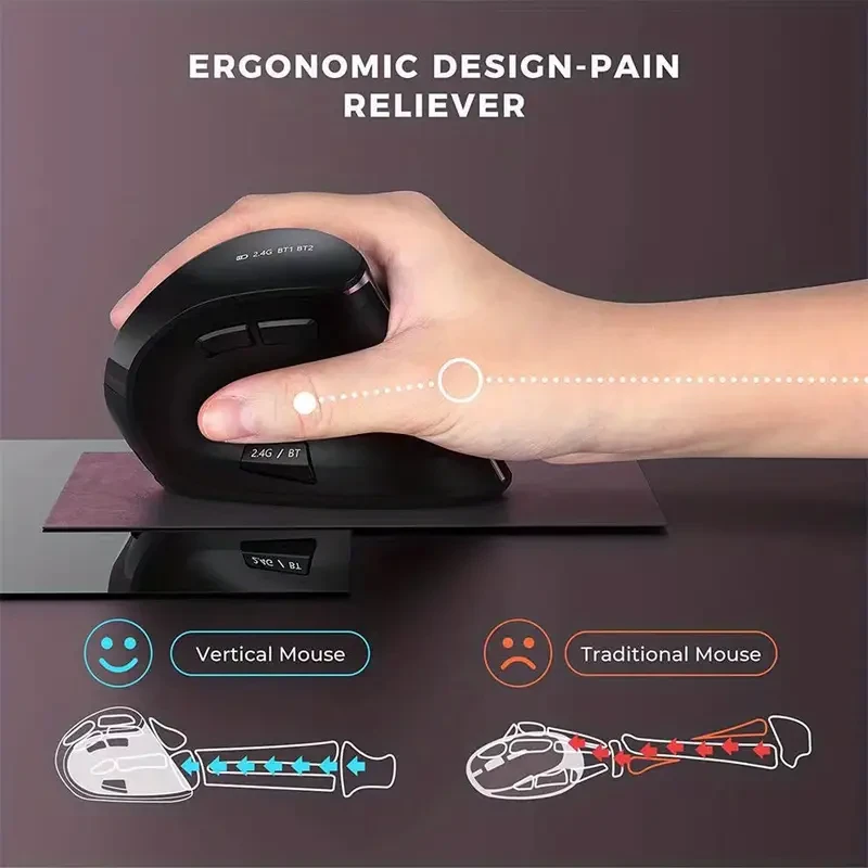 JOMAA Wireless Vertical Mouse Dual Mode Rechargeable Ergonomic Laser Mouse