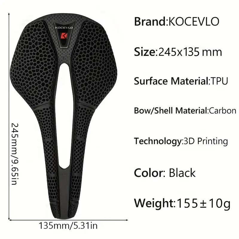 KOCEVLO R4 3D Printed Carbon Fiber Bike Saddle Ergonomic, Lightweight & Breathable Design