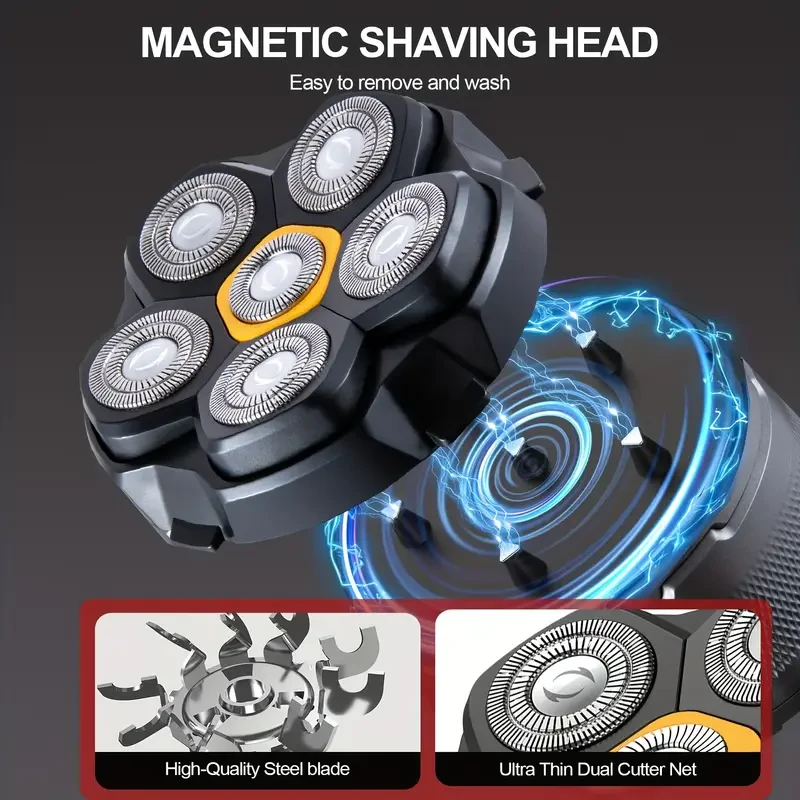 FEIYBA Cordless Electric Shaver with Spare Blade Mesh 6-Speed Rotating Shaver, USB Rechargeable