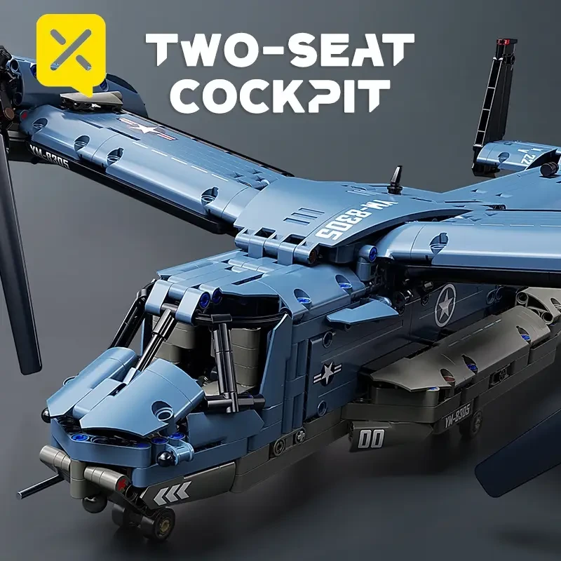 XINGYA YOUPIN 1486pcs Dynamic Tilt-Rotor Fighter Jet Building Block Model 1:72 Scale Collectible