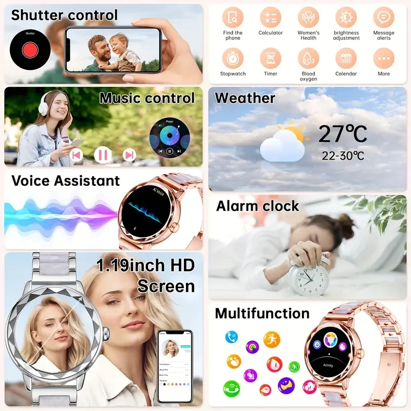 RESOPINDA 2025 Womens Smartwatch Elegant Design with Health Tracking & Wireless Calling (Golden)