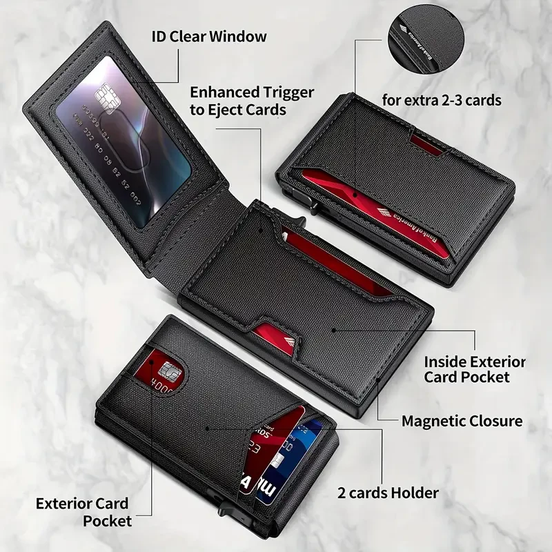 TANGMO E-Z Wallet RFID-Blocking Pop-Up Card Holder for Men, Aluminum Alloy, Black