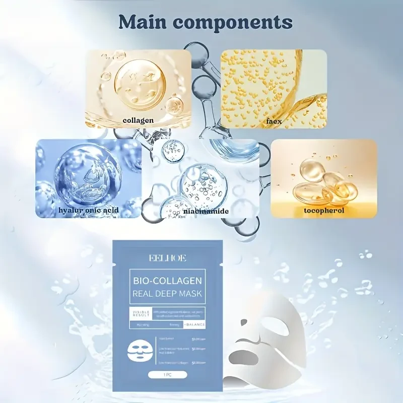 EELHOE Bioc Collagen Brightening Mask (Overnight)  2 Boxes / 8 pcs, Deep Hydration Water-Gel