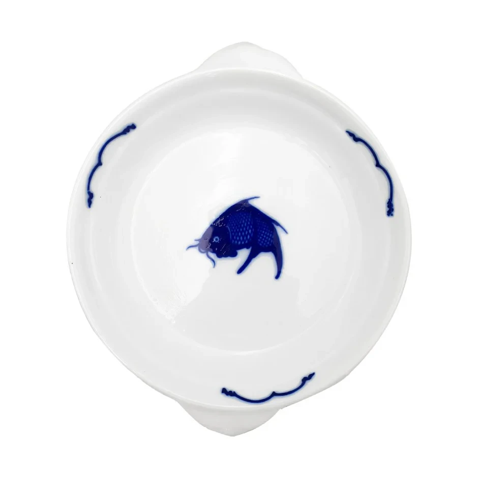 Crockery Dish with Handle Blue Carp 7"