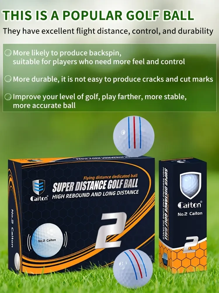Caiton Double-Layer Distance Golf Balls with Auxiliary Alignment Line (3/6/12 Pack) High Rebound Practice Balls, White