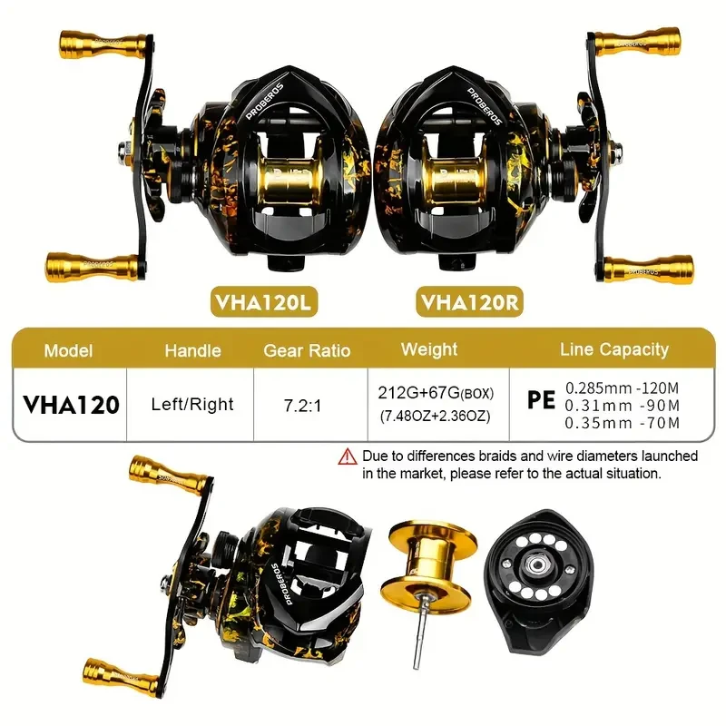 PROBEROS High-Speed Baitcast Reel  7.2:1, 8 kg Max Drag, Aluminum Spool, Magnetic Brake (Ambidextrous)