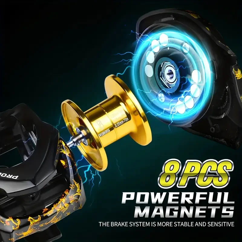 PROBEROS High-Speed Baitcast Reel 7.2:1, 8 kg Max Drag, Aluminum Spool, Magnetic Brake (Ambidextrous)