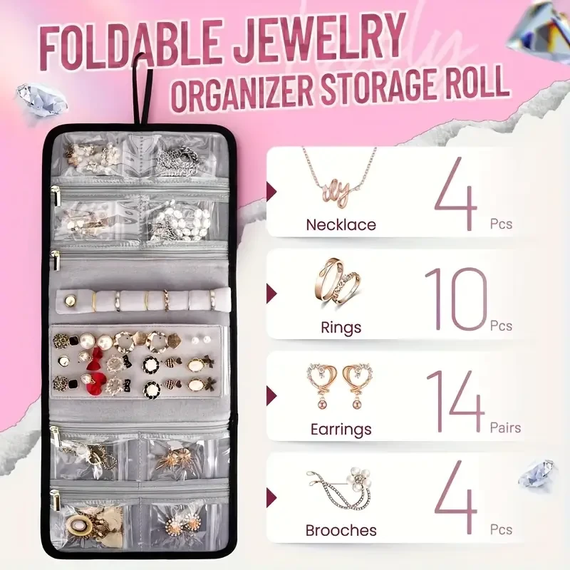 Thousand Fish Large Travel Makeup Bag Organizer Pink & Black, 4 Removable Cases + Jewellery Roll