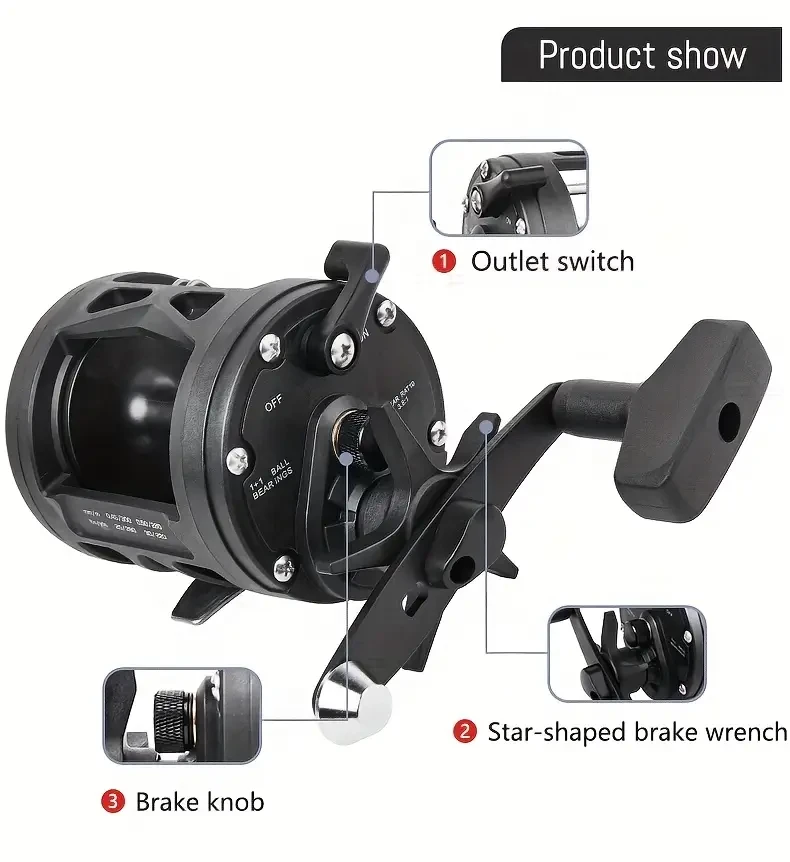 BILLINGS Smooth Trolling Baitcasting Reel 3.8:1, 15 kg Max Drag, Ambidextrous, Aluminum Alloy (Saltwater-Ready)