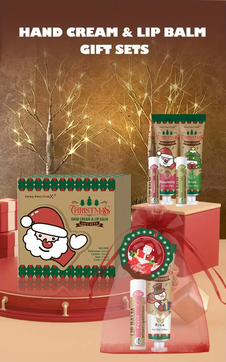 24-Piece Christmas Gift Set  Hand Cream & Lip Balm Duo with Festive Cards + Red Tote (MISS FACTORX)