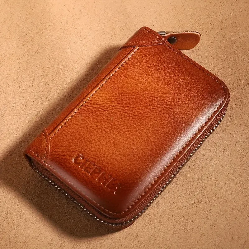 CIEPHIA Slim RFID Card Holder Top-Grain Leather, Vintage Dark Brown (Mens Minimalist Wallet with ID Window) Compact, secure, and built to la