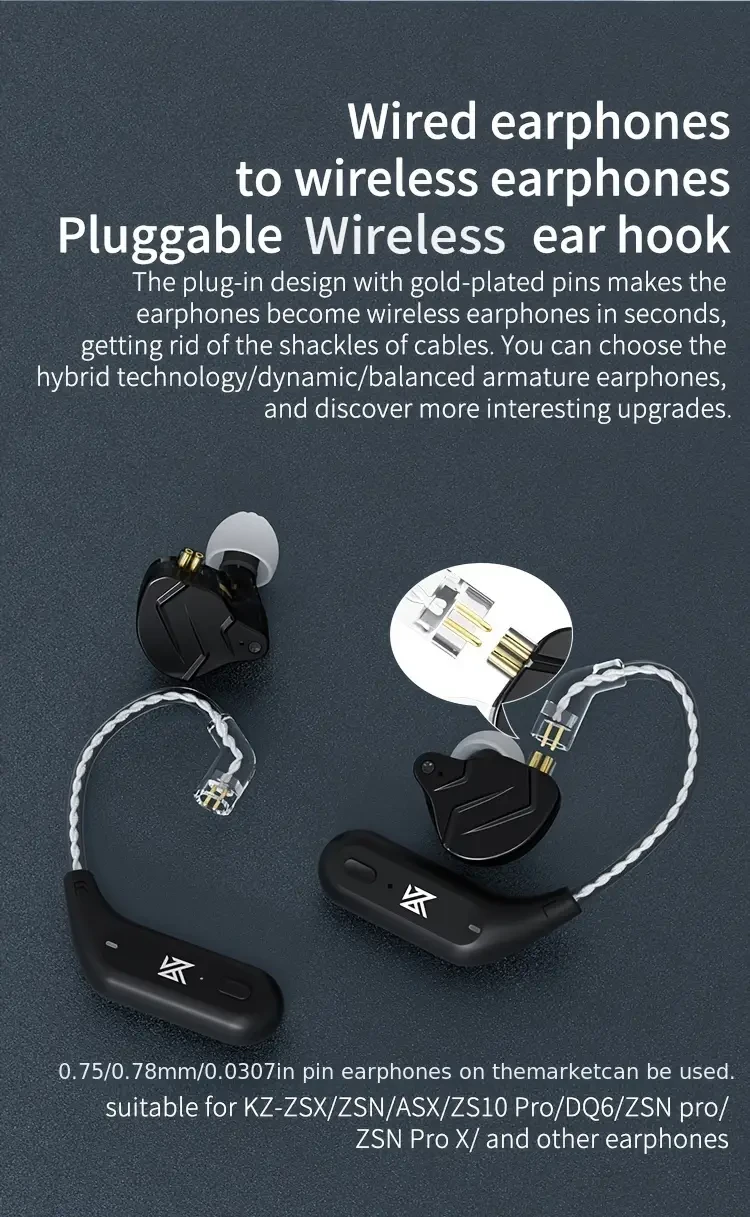 KZ AZ09 TWS Wireless Ear Hook Bluetooth Adapter for KZ In-Ear Monitors (C-Pin Connector)