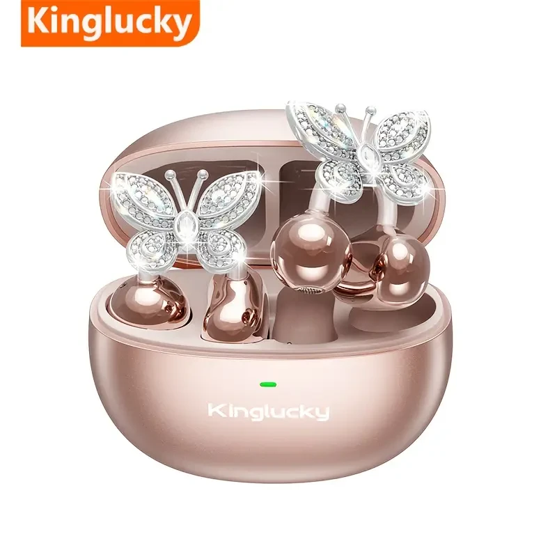 Kinglucky YI121 Wireless Clip-On Headphones Detachable Gemstone Earrings, Hi-Res EQ Sound, Noise Cancellation, Type-C Charging Elegant tech meets clear wireless audio
