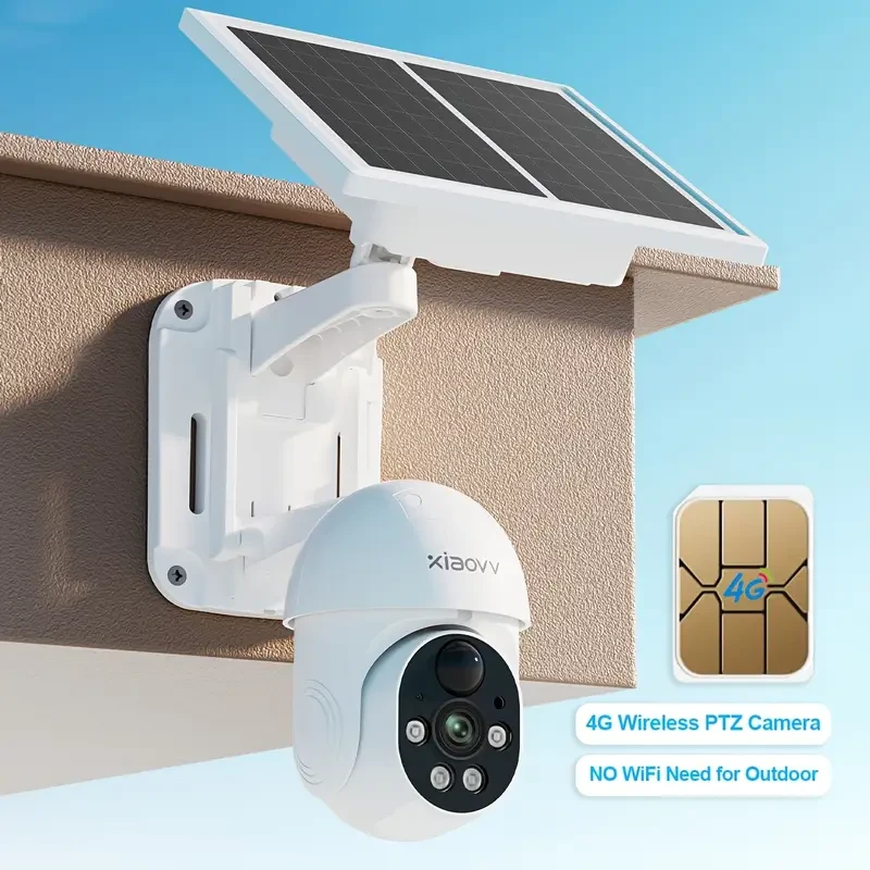 XIAOVV 1080P Solar-Powered Pan/Tilt Surveillance Camera SIM Card, PIR Siren, Color Night Vision, Two-Way Audio