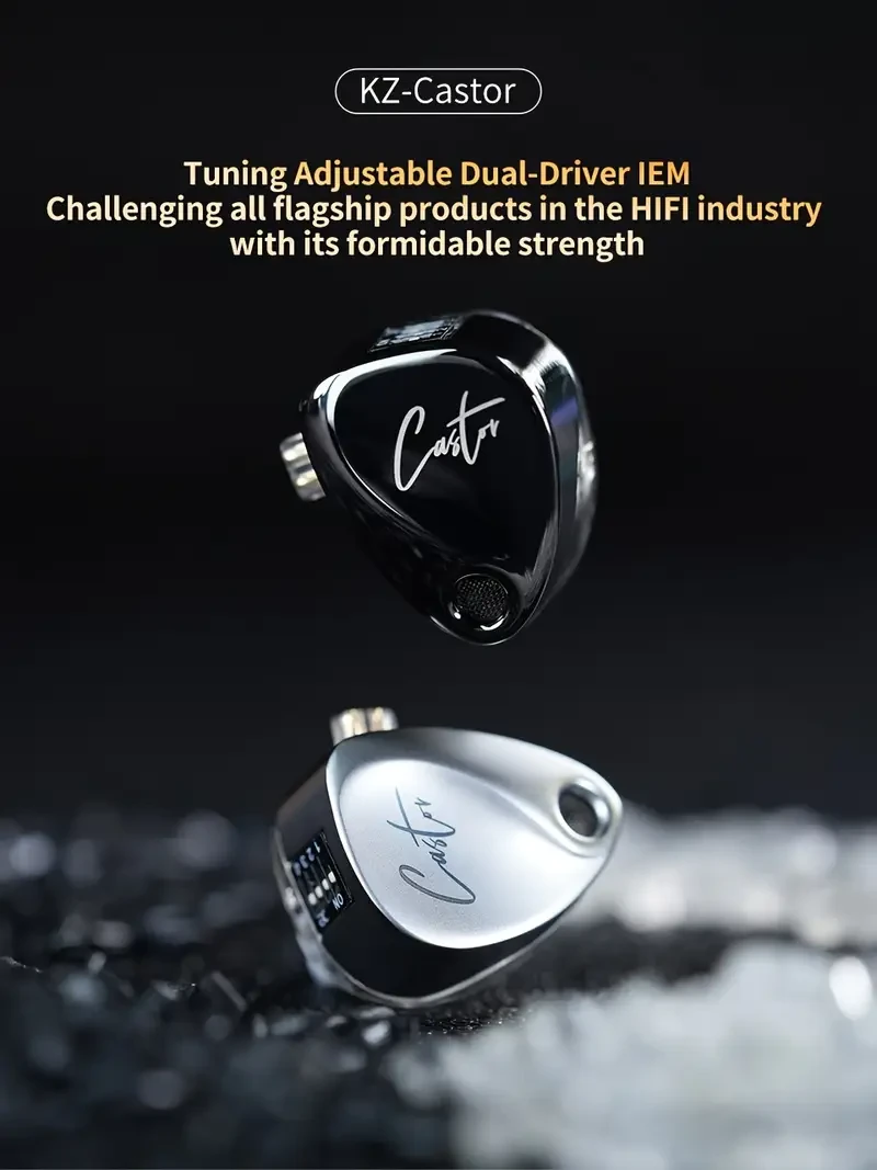 KZ Castor Hi-Fi In-Ear Monitors Dual Dynamic Drivers, Tunable Sound, Detachable Cable (3.5mm Jack)