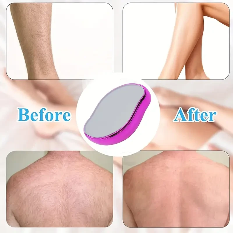 2pcs Unisex Crystal Hair Removal Pads Painless, Reusable & Waterproof Exfoliating Hair Remover (Blue/Pink)