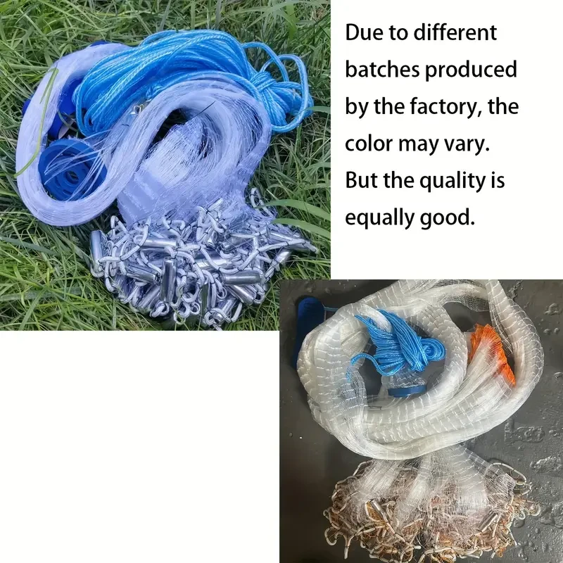 1pc Fishing Cast Net Easy-Throw Nylon Blend Net with Heavy Iron Weights (Freshwater & Saltwater)