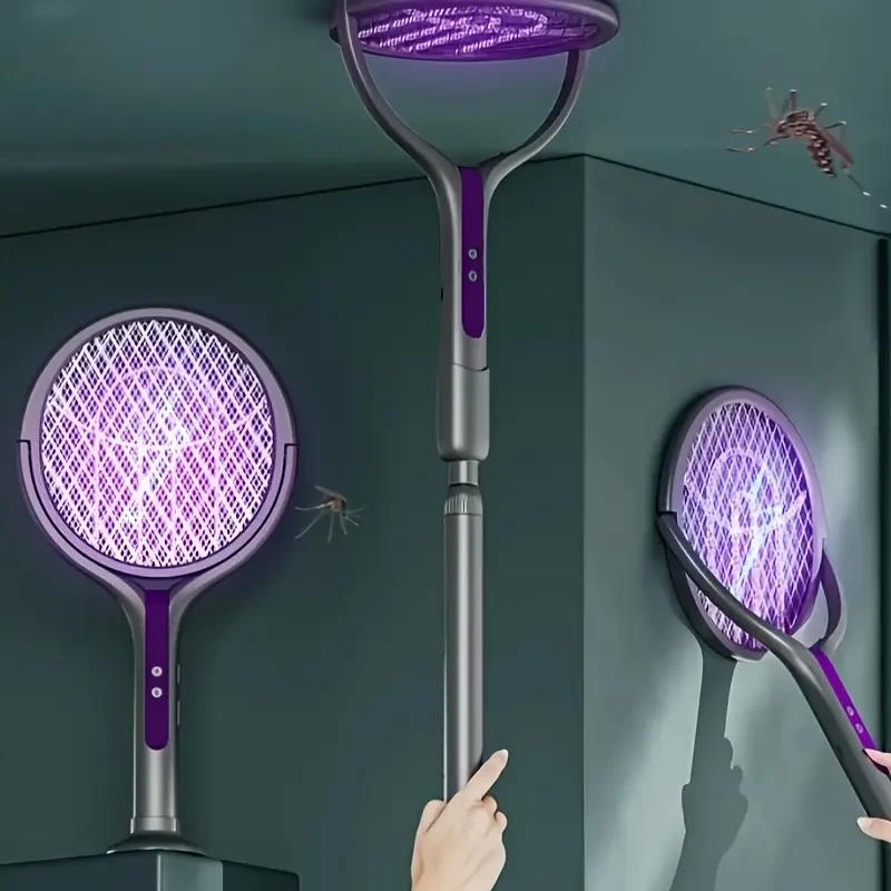 STNY 2-in-1 Foldable Electric Mosquito Swatter Rechargeable & Extendable with Purple Insect Light (USB-Powered)