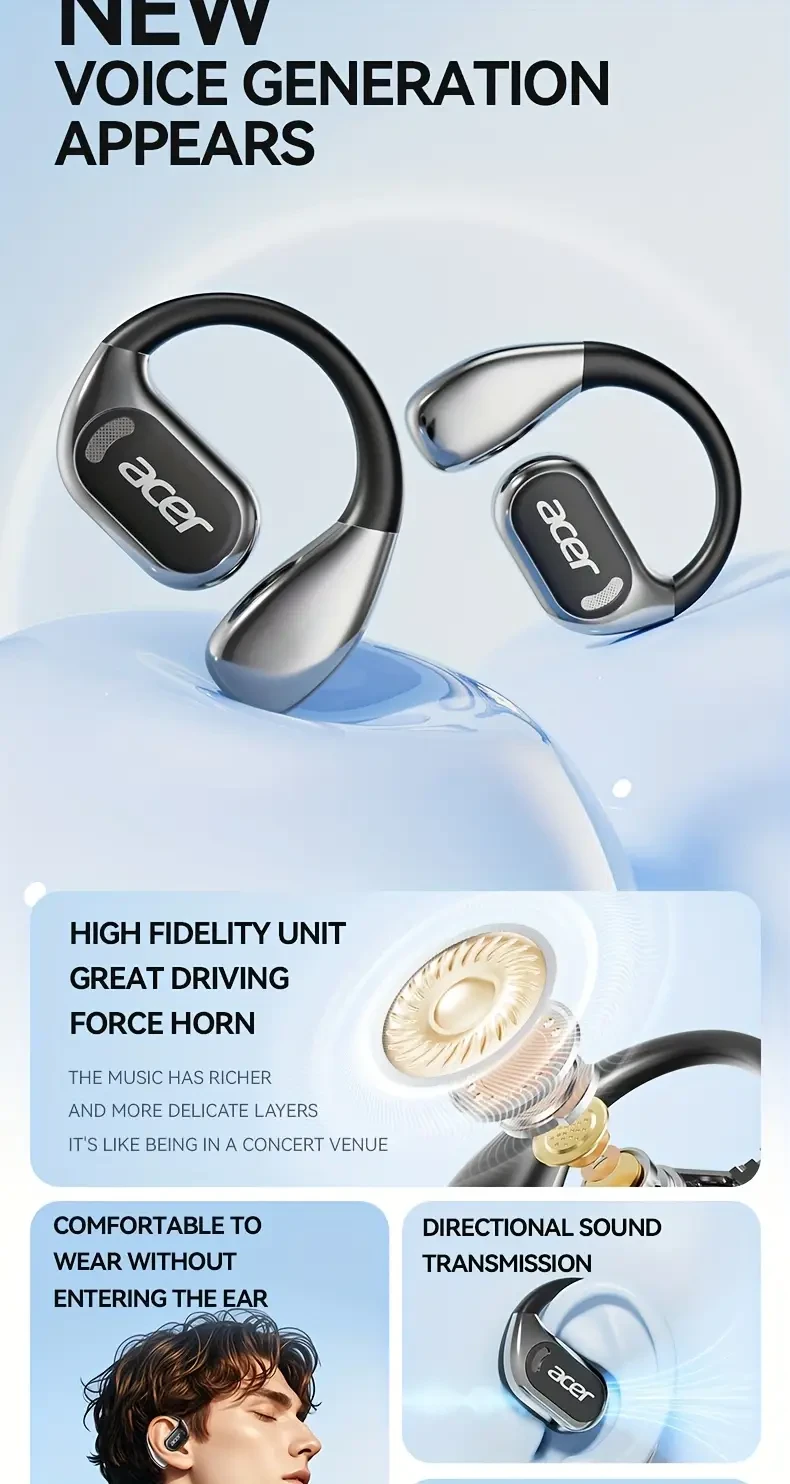 Acer OHR510 Pure Bass Sound Wireless Earbuds  Sport-Ready, Long Battery Life, Modern Over-Ear Fit
