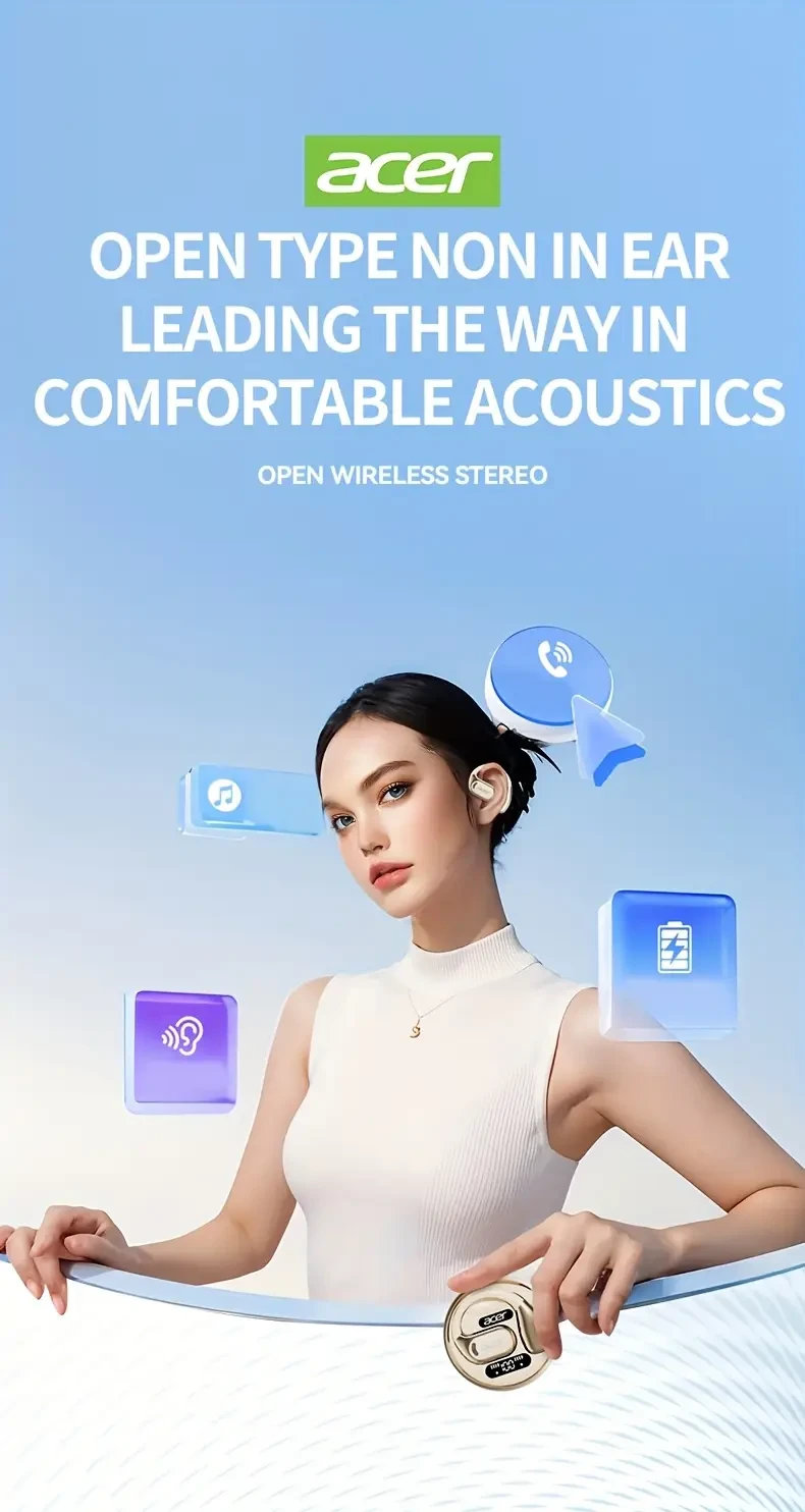 Acer OHR510 Pure Bass Sound Wireless Earbuds Sport-Ready, Long Battery Life, Modern Over-Ear Fit
