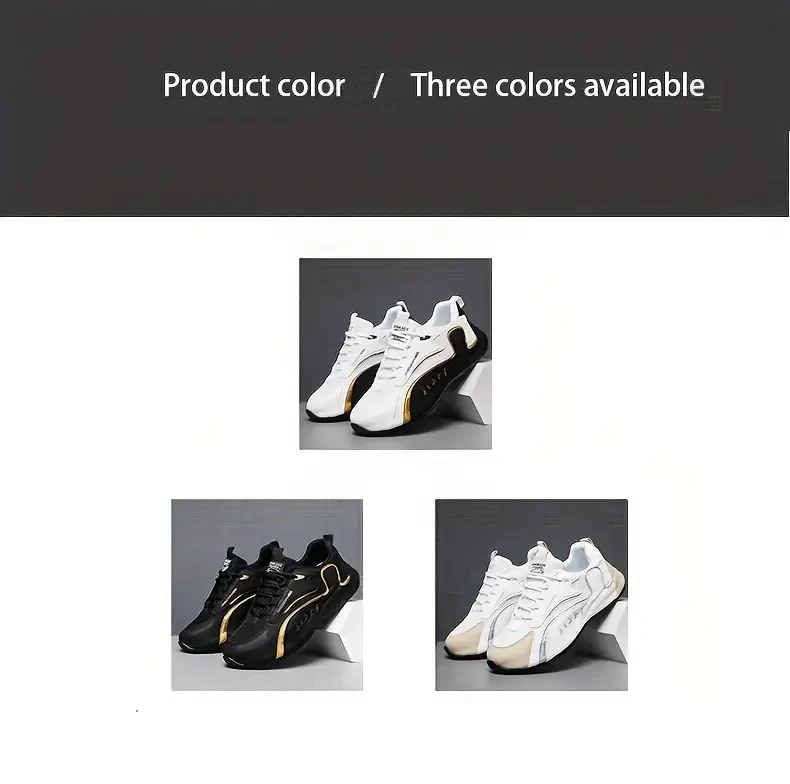 KOONEXY Mens & Golden Sneakers Low-Top Lace-Up with Golden Accent