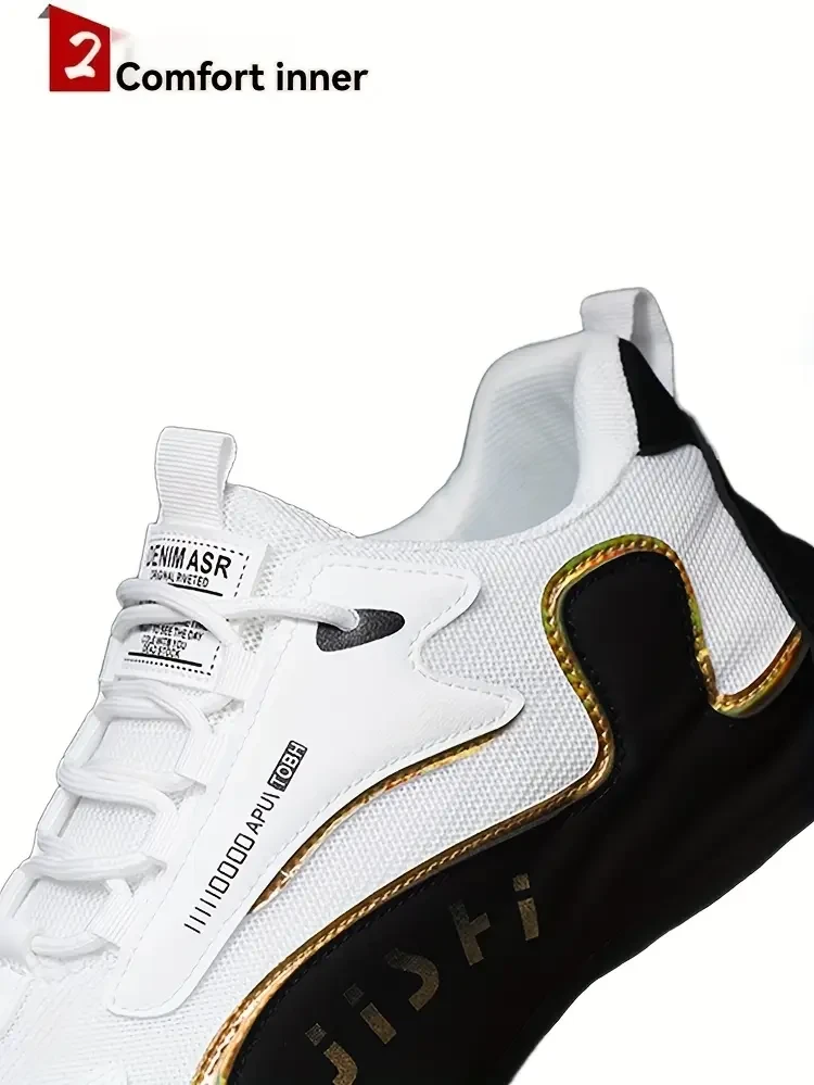 KOONEXY Mens & Golden Sneakers Low-Top Lace-Up with Golden Accent