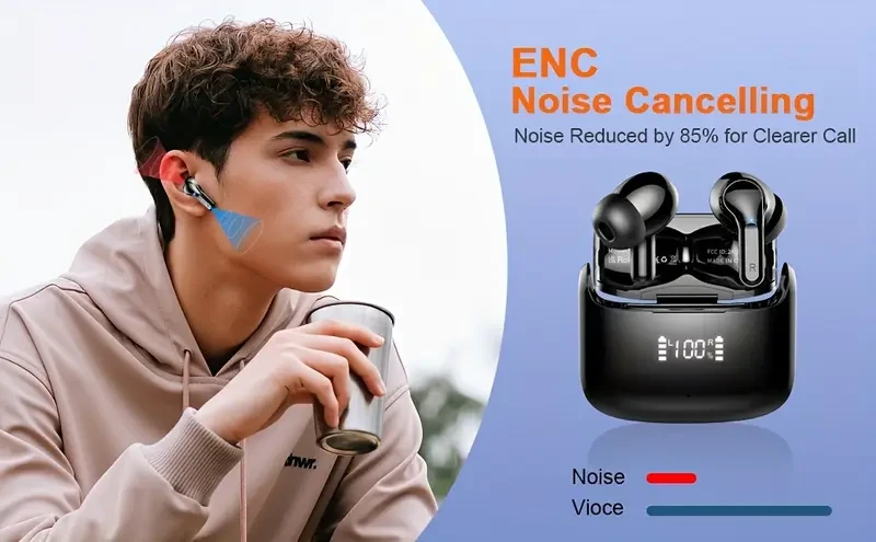 LIFEBEE Wireless Earbuds  5.3 Stereo, 40H Playtime, Dual-Mic Calls, USB-C, LED Case