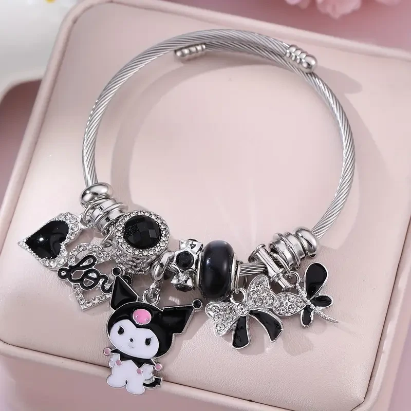 Sanrio Pink LOVE Bracelet  Hello Kitty & Kuromi Cute Cartoon Wristband