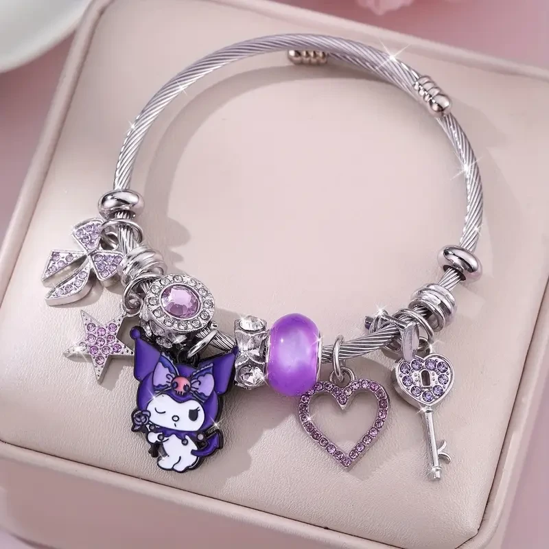 Sanrio Pink LOVE Bracelet Hello Kitty & Kuromi Cute Cartoon Wristband