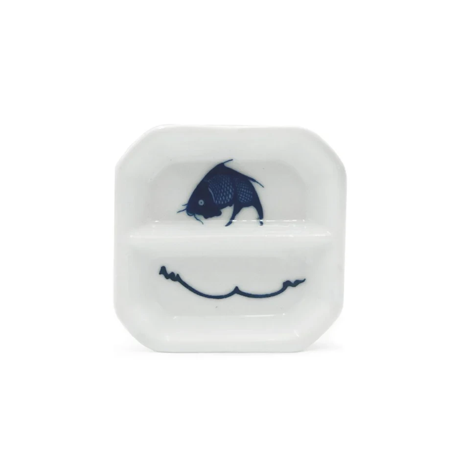 Crockery Sauce Dish 2 Compartment Blue Carp