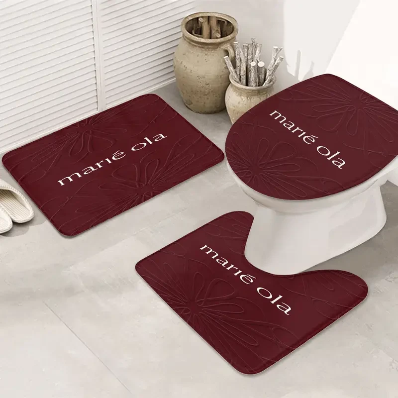 Marie Ola Themed Set Three-Piece Bathroom Floor Mat Set Absorbent and Comfortable Bathroom Mats