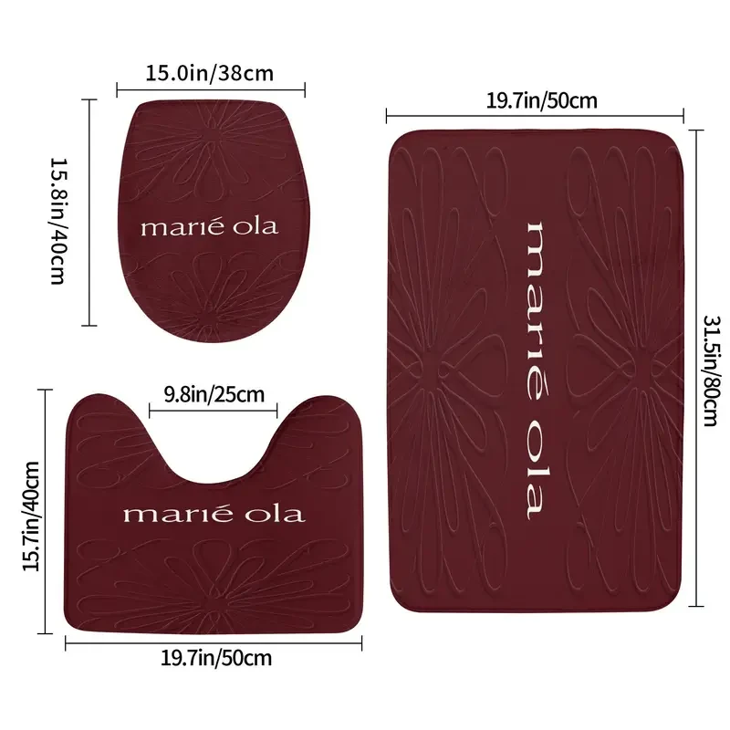 Marie Ola Themed Set  Three-Piece Bathroom Floor Mat Set  Absorbent and Comfortable Bathroom Mats