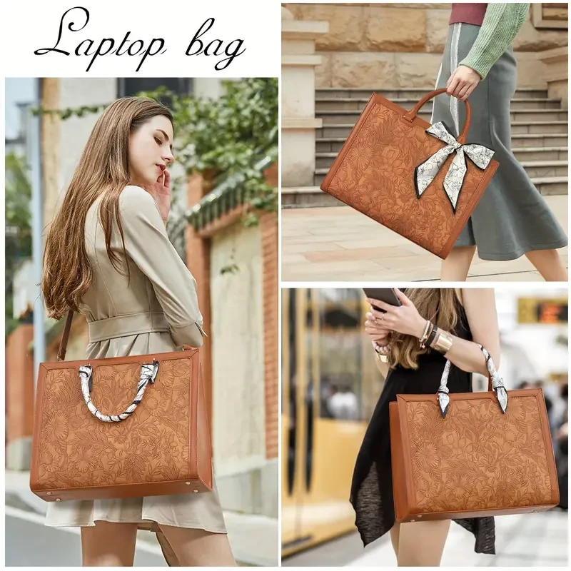 NUBILY Women's 39.62 cm High-Quality PU Leather Laptop Tote Bag Stylish and Functional for Work, Travel, and Everyday Use