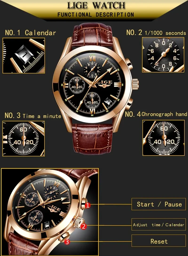 LIGE Watch Luxury Casual Quartz Wristwatch for Men The Best Choice for Gifts