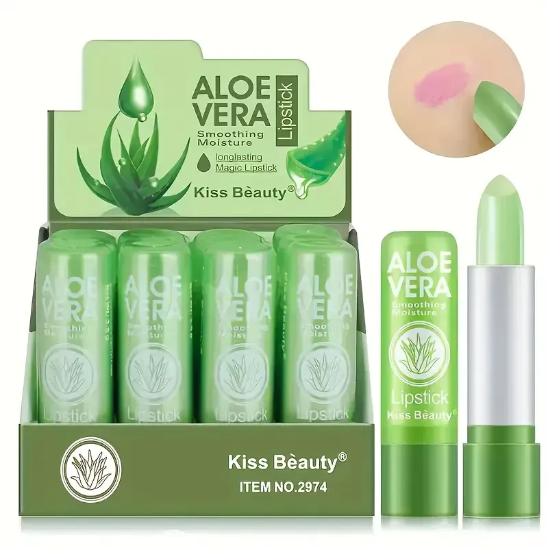 12pcs Aloe Vera Tinted Lip Balm Replenishing Matte Finish with Thermochromic Jelly Lipstick for All Skin Types