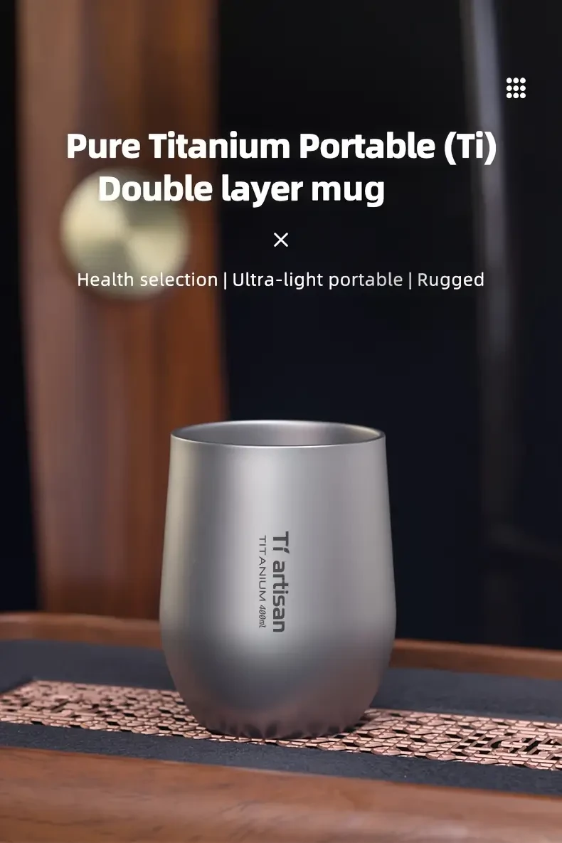 Tiartisan 255ml/400ml Outdoor Titanium Water Mug Lightweight, Double-Walled Drinkware for Camping, Hiking, and Travel