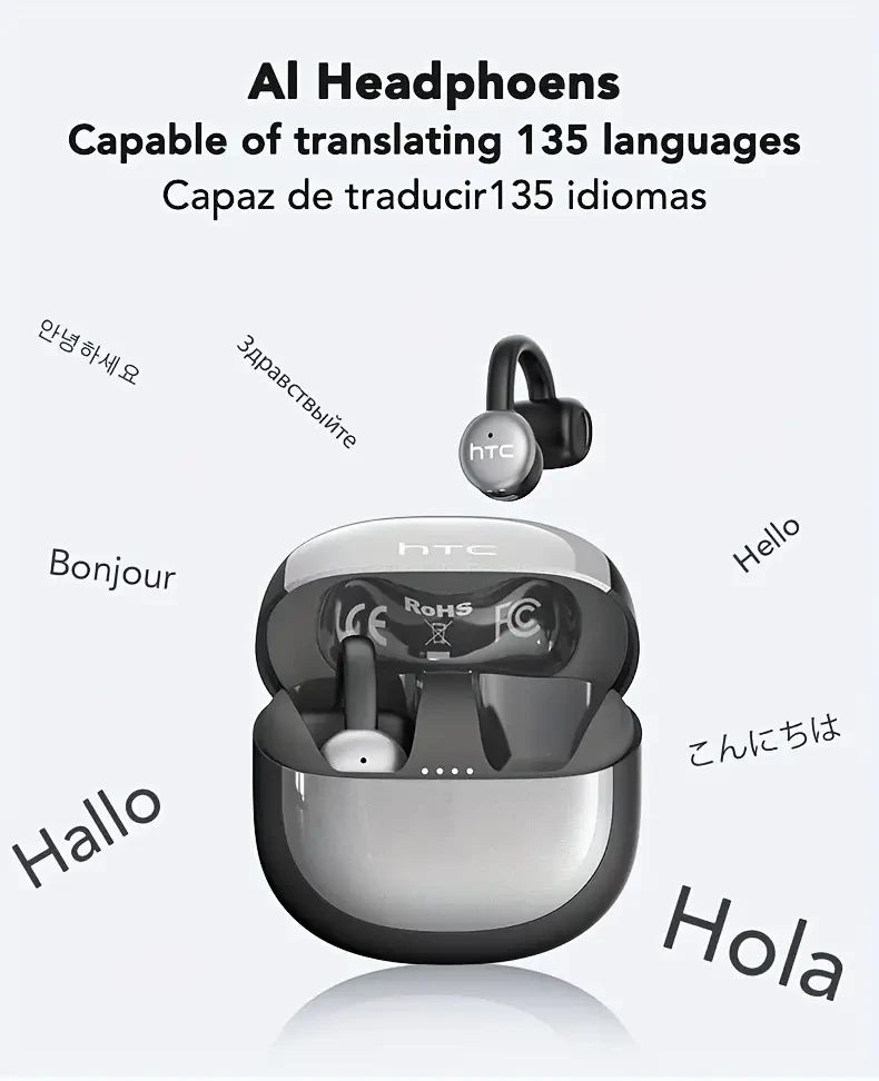 HTC NE15 Open Translation Ear Clip Real-Time Communication with Noise Cancellation and 48-Hour Battery Life