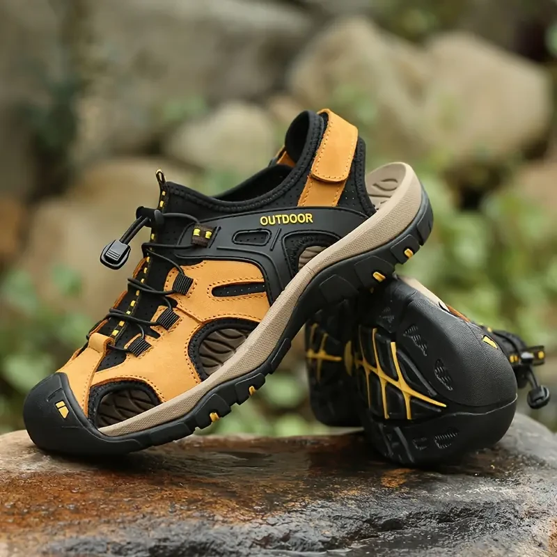 Mens All-Season Slip-Resistant Arch Support Hiking Sandals  Breathable, Closed-Toe Fisherman Shoes for Outdoor Adventures